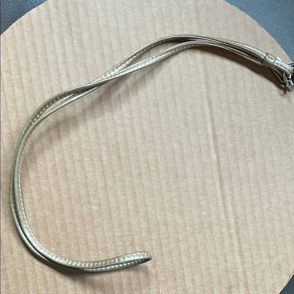 Coach Brown Signature Canvas Lanyard ID Holder with Metallic Trim - Picture 5 of 5